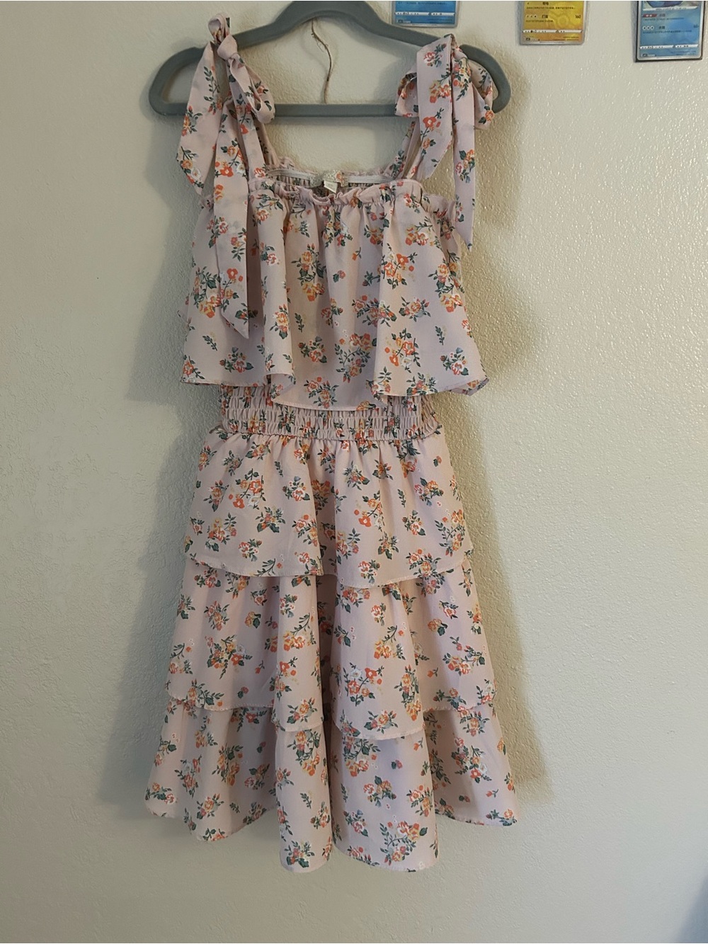 GB girls Pink Floral Tiered Tie-Shoulder Midi Dress